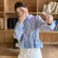 Áo sơ mi nữ cổ sen tay bồng rút eo cách điệu phối bèo chất liệu thô cotton XIMIMI SP443