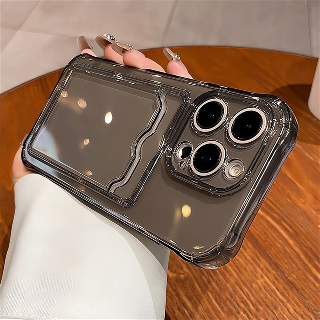 Trong Suốt Khe Cắm Thẻ Ví Ốp Lưng Điện Thoại Cho iPhone 16 Plus 12 13 14 15 Pro 17 Max Vỏ Mềm Trong Suốt Vỏ Chống Sốc