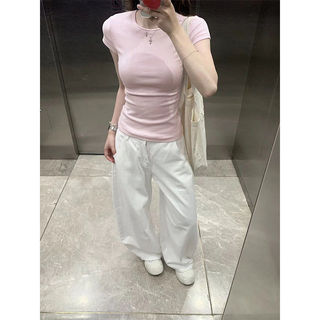 Áo Thun Sọc Hồng Nữ Tay Ngắn 2026 - Chất Liệu Cotton Co Giãn - Form Ôm Body - Phong cách Hàn Quốc