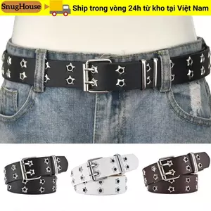 Thắt lưng da kiểu Gothic SNUGHOUSE, Thắt lưng đinh tán hình ngôi sao phong cách Punk Rock, Thắt lưng khóa chốt đôi Hip Hop