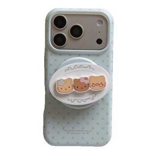 Blue Polka Dot Cookie Cat Tai Nghe Dành Cho iPhone 17ProMax 17Pro 17 16ProMax 16Pro 16 15ProMax 15Pro 15 14ProMax 14 13 Apple iPhone 16 Giá Đỡ Hút Từ Tính