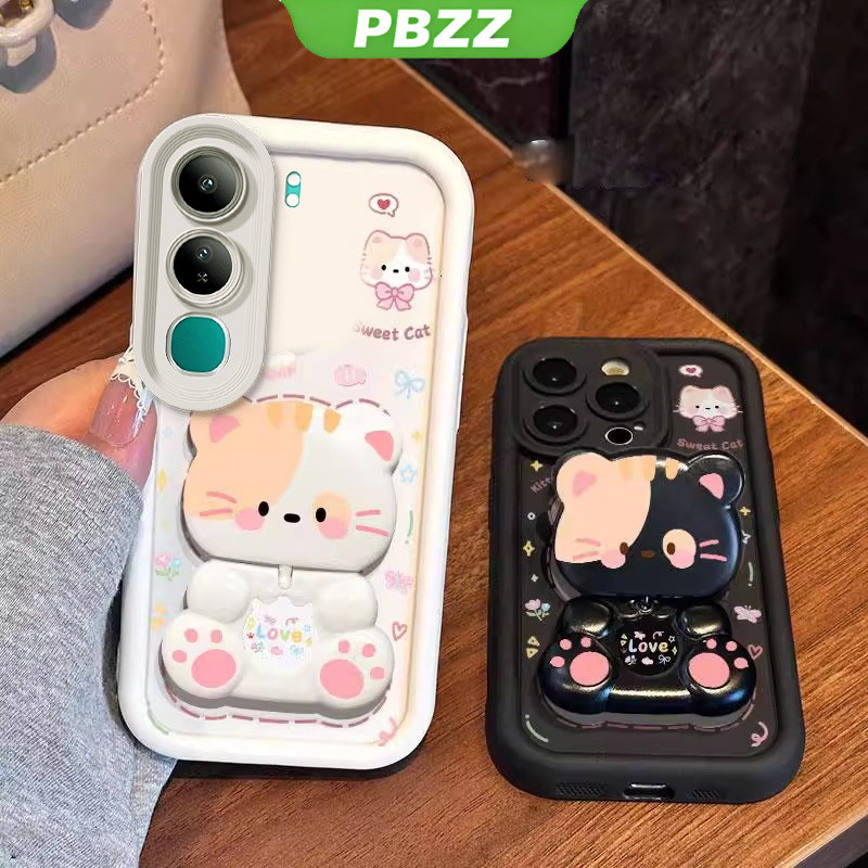 Ốp Lưng Cho VIVO v40 LITE VIVO Y19S 4g VIVO y29s y04 Y29 4g V50 LITE 5G Vỏ Điện Thoại Vỏ Mềm Chống Sốc Thiết Kế Mới Thẩm Mỹ Mèo Hoạt Hình Có Giá Đỡ Cho Gương JTMMZJ01