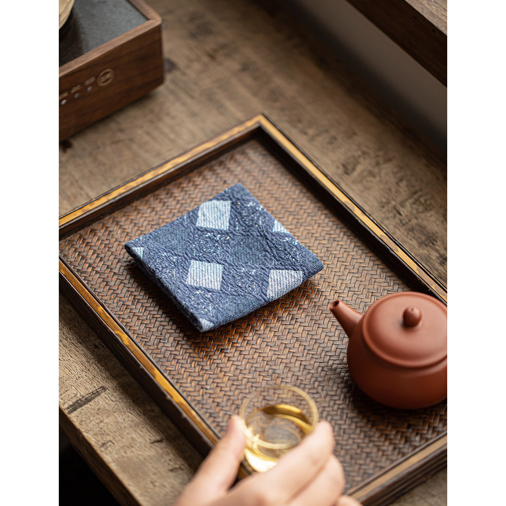 [Handmade] Khăn Lau Trà Thủ Công Vải Cotton Linen Cao Cấp - Khăn Tay Đa Năng Họa Tiết Quả Trám Cổ Điển - Quà Tặng Tinh Tế [27.5x8cm]