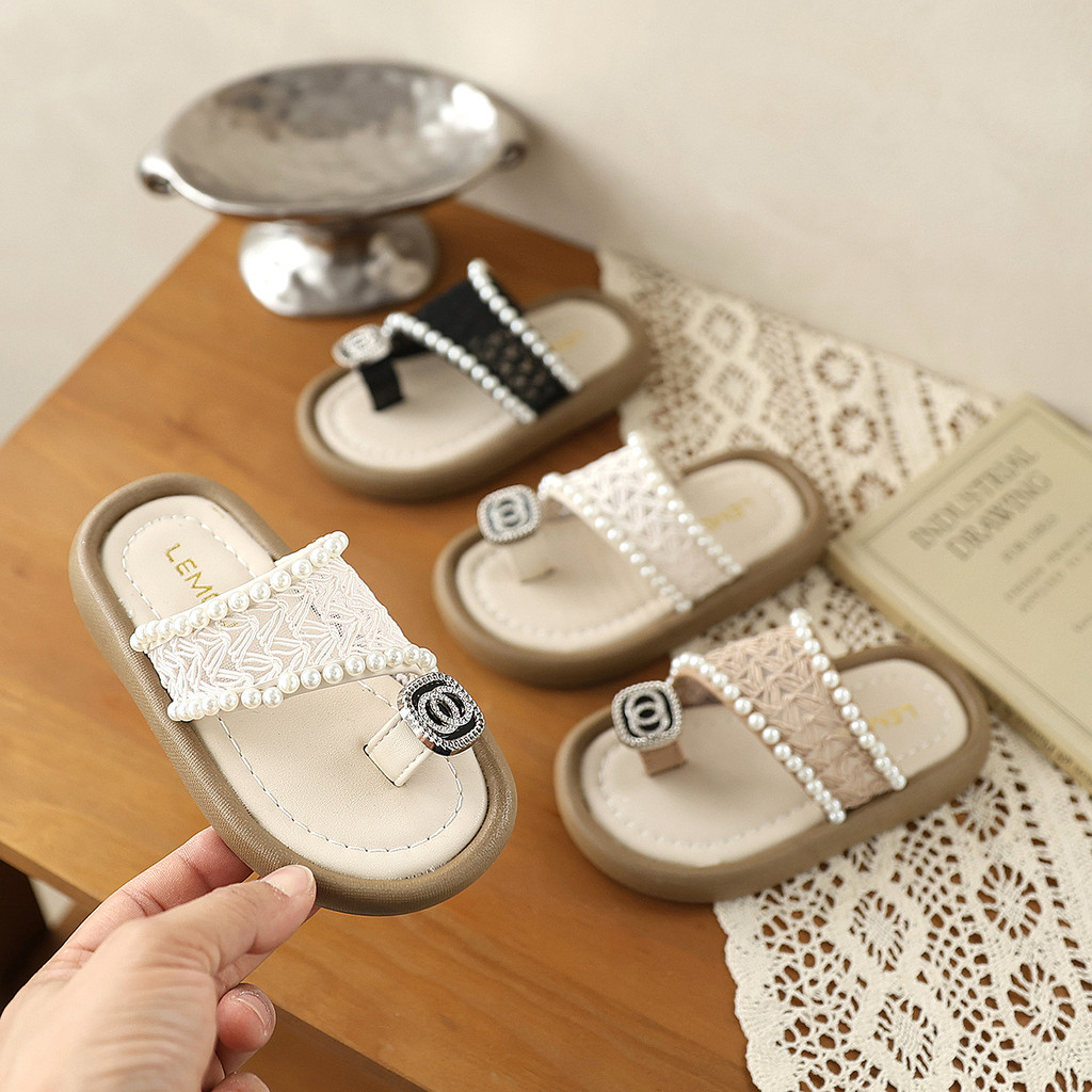 Giày kẹp ngón trẻ em phong cách nữ tính thanh lịch, dây lưới thoáng mát không hấp hơi cho bé gái nhỏ