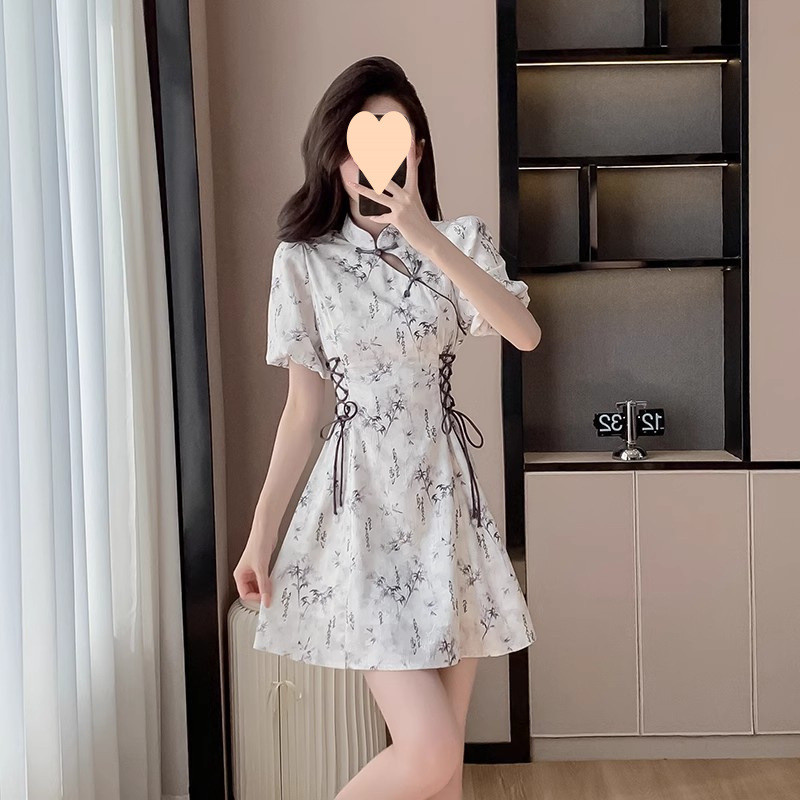 Váy ngắn phong cách tranh thủy mặc, sườn xám cải tiến theo phong cách Trung Hoa mới, váy phong cách dân tộc cổ điển
