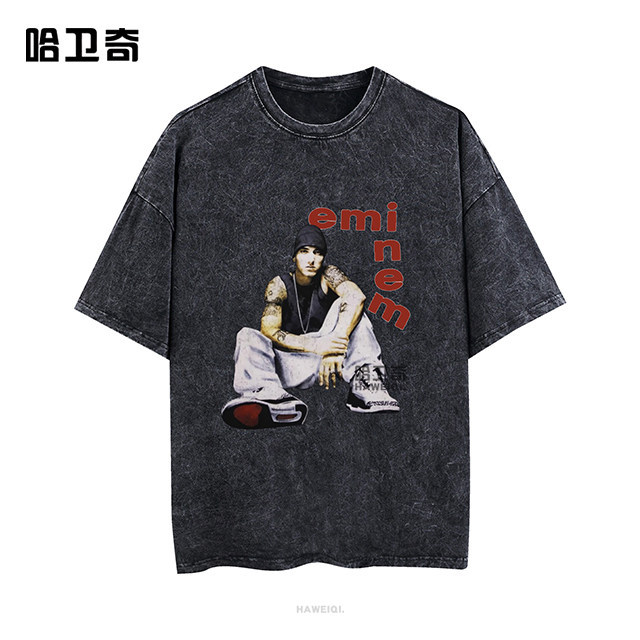 Mu Ye Eminem mới xung quanh Eminem cùng áo thun ngắn tay in hình Cotton cao cấp 100% đã giặt rap rock eminem trên quần áo 0317