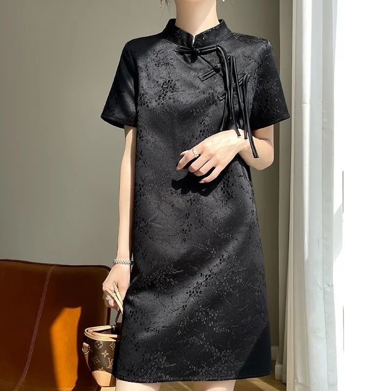 Sườn Xám Cao Cấp Cổ Đứng Khuy Phong Cách Trung Hoa Quý Phái