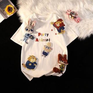 Crazy Zoo Bé Trai Bé Gái Quần Áo Trẻ Em Áo Thun Cotton Nguyên Chất Mùa Hè Phong Cách Mới Trung Nhỏ Trẻ Em Ba Chiều Hoạt Hình Tay Ngắn ins Top Hợp Thời Trang
