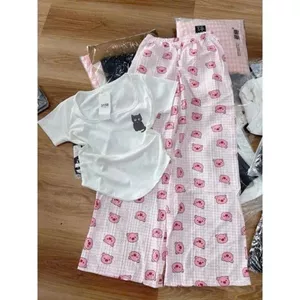Bộ quần dài heo hồng+ mix áo CROPTOP hình CON CÚ in nguuc --CHANG3158