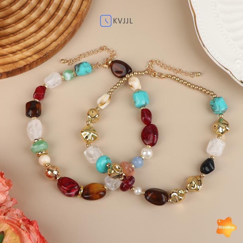 Mặt hàng mới: Choker ngắn bohemian vintage màu nhựa acrylic đính hạt nelace, có thể điều chỉnh