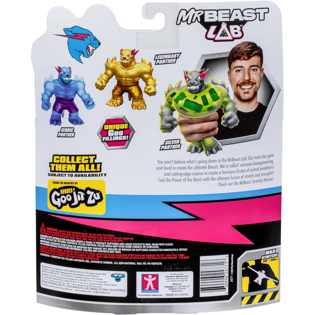 MRBEAST LAB Heroes of Goo JIT Zu Co Giãn Heroes, Bóp và Co Giãn MrBeast 's Panther Lên đến 3 lần Kích thước của nó, Thu thập tất cả 3 nhân vật sóng 2, Panther mang tính biểu tượng, Silver Panther và Leg