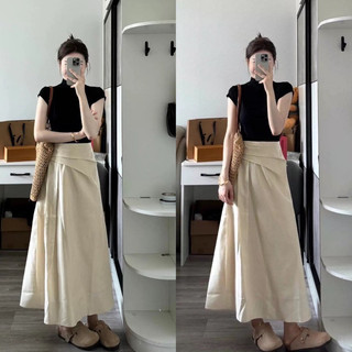 [Hàng Shop]: Set Áo Zip Đen Mix Chân Váy Đũi Xoắn Eo Dáng Dài Hàng 2 Lớp Du Lịch ,Đi Chơi Hè Kèm Ảnh Thật [SV90] Lollaye