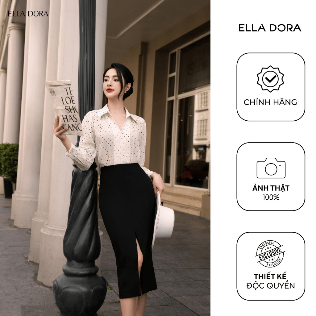 Chân váy ôm nữ ELLA DORA dáng dài xẻ trước form bút chì tôn dáng thanh lịch 2 màu ĐEN/NÂU BE [CV140]