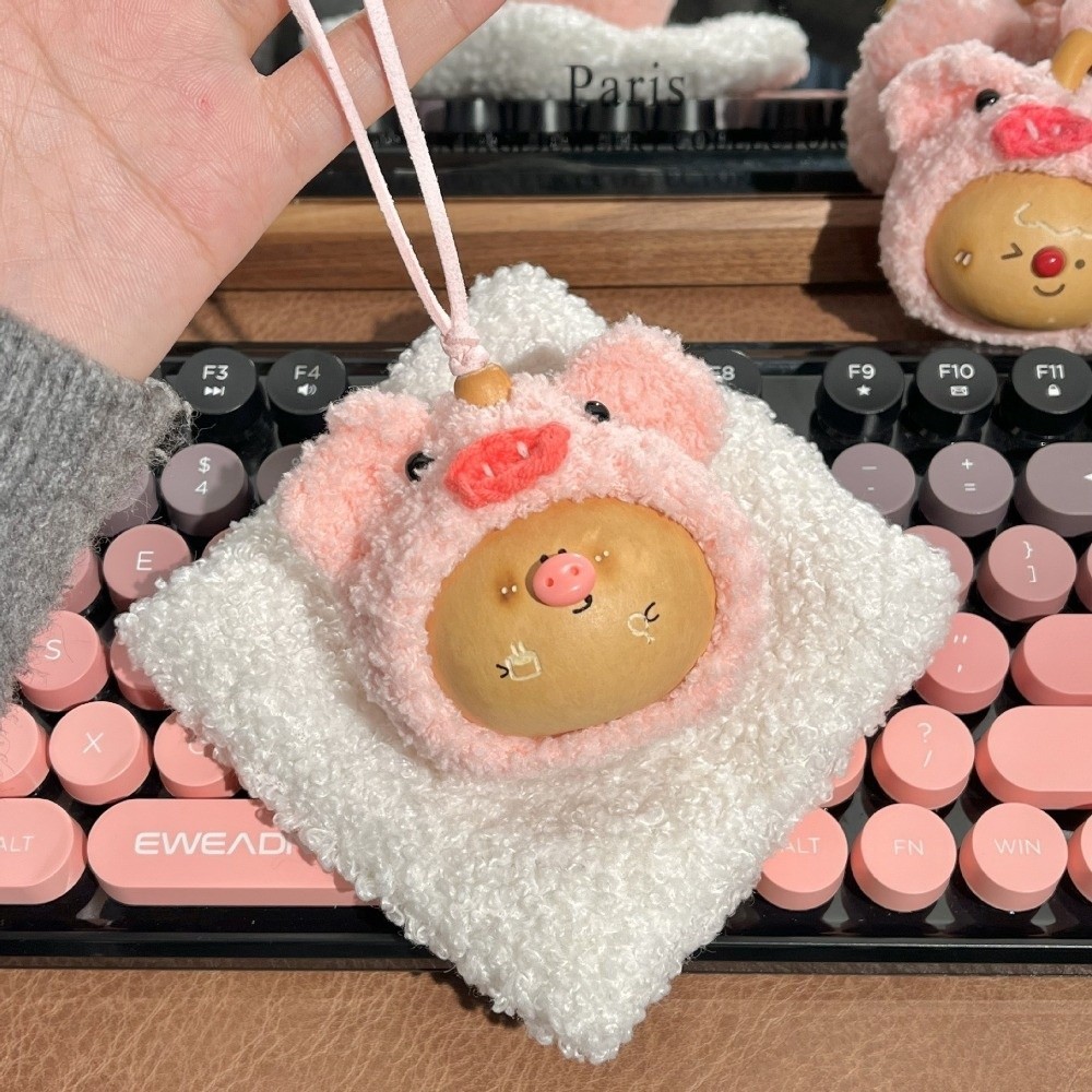 HOBBYIN Mặt dây chuyền bầu HOBBYIN, Chất liệu tự nhiên Móc khóa dễ thương thủ công, Túi mặt dây chuyền gấu sang trọng giảm căng thẳng hoạt hình