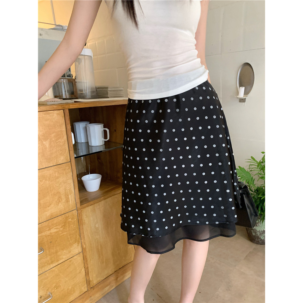 SUXI Váy midi chữ A chấm bi mềm mại dành cho nữ mùa hè 260331