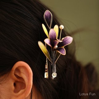 Kẹp Tóc Hoa Nhung Handmade Màu Tím, Phong Cách Cổ Điển Trung Quốc, Thích Hợp Với Hanfu