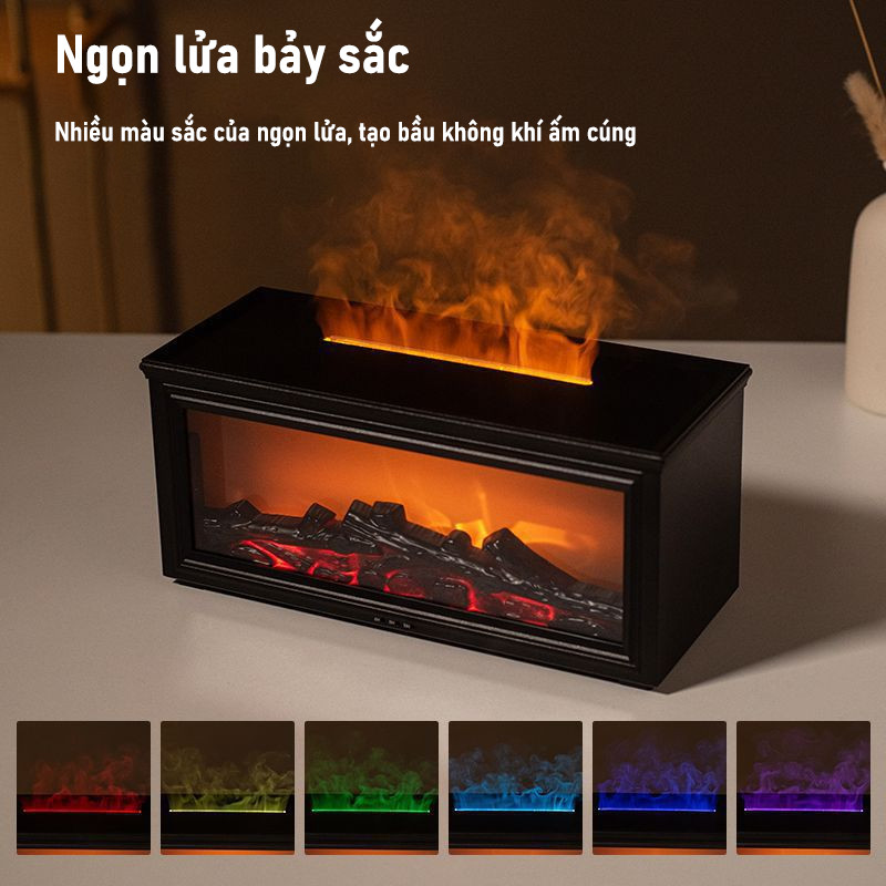 Máy Xông Tinh Dầu Phòng Ngủ Kiểu Lò Sưởi - Hiệu Ứng Ngọn Lửa 3D Siêu Đẹp, Đèn Ngủ LED 7 Màu Sang Trọng, Tinh Tế