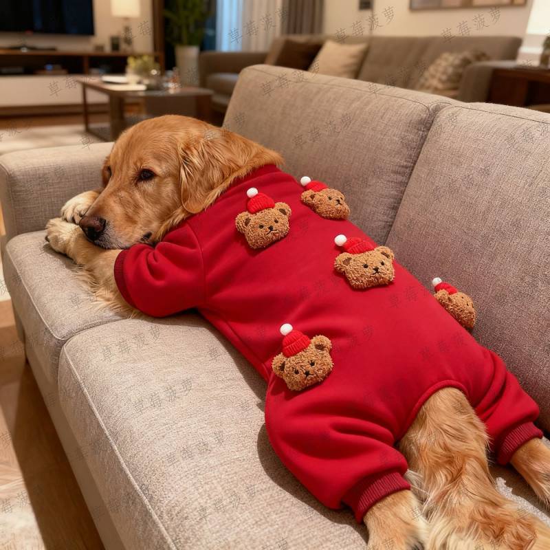 【Ready Stock】 Dog Clothes Autumn and Winter New Year Red Three-Dimensional Bear Four-Legged Pet Clothing Large Dog Golden Retriever Samoyed Super Expensive Labrador c8w4