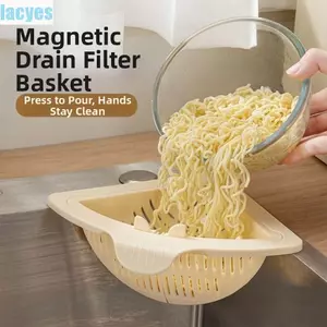 Giỏ lọc bồn rửa LACYES, Bộ lọc rác nhà bếp sáng tạo tam giác, có thể tháo rời từ tính cố định một cú nhấp chuột Giỏ lọc bán phá giá tự động Rửa trái cây