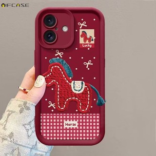 Dành Cho Xiaomi 15 Pro 14 Ultra 14T 13 13T 12 12T 12X 12S 11T Pro Mi 11 11i Lite Ốp Điện Thoại Có Dây Buộc Sang Trọng Thêu Ngựa Đỏ Năm Mới Hoạt Hình Dễ Thương Chống Rơi Vỏ