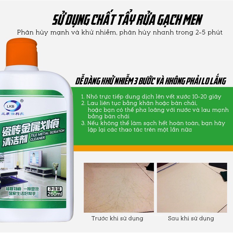 Chất tẩy vết xước sàn gạch 260ml Dung Dịch Xoá, Sàn Gạch, Làm Sạch Vết Xước, Tẩy Cực Mạnh