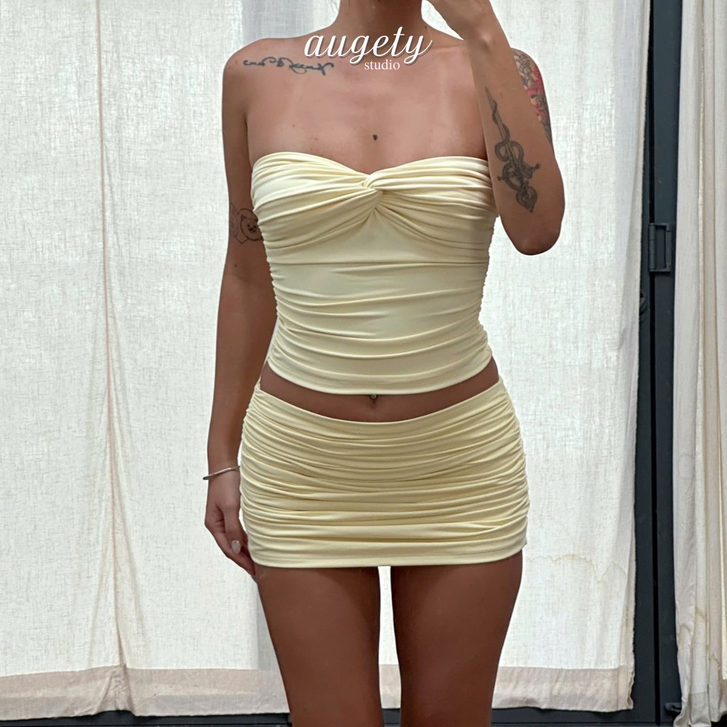 Váy Nhún Basic Cạp Trễ Tròn Hông Có Quần Bảo Hộ Augety Studio, KAI Mini Skirt