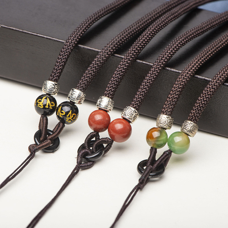 Vòng cổ mã não hổ phách đơn giản, mặt đá tự nhiên, handmade