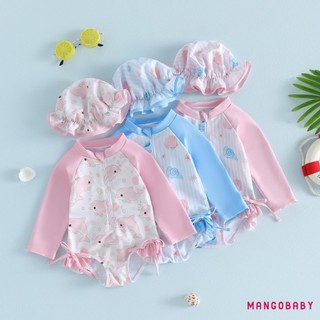 MG-Toddler Bộ Đồ Bơi Bé Gái Vỏ Biển Hoa Tay Dài Rash Guard Bộ Đồ Tắm Có Mũ Chống Nắng 2 Mảnh Trang Phục