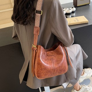 Túi Đeo Vai Đơn Nữ Túi Đeo Ngang Hợp Thời Trang Retro Phổ Biến Dây Đeo Rộng Túi Xô