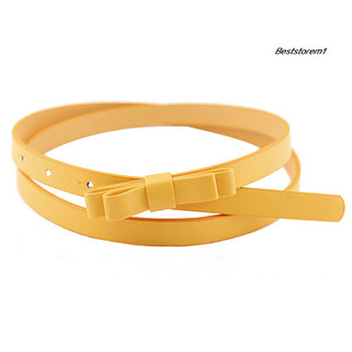 Dây thắt lưng da pu bản nhỏ phối nơ 2 lớp cho nữ