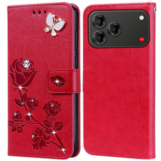 Kim Cương Dập Nổi In Hoa Hồng Ốp Lưng Điện Thoại ZTE Nubia V80 Thiết Kế Sách Da Full Silicone Cover