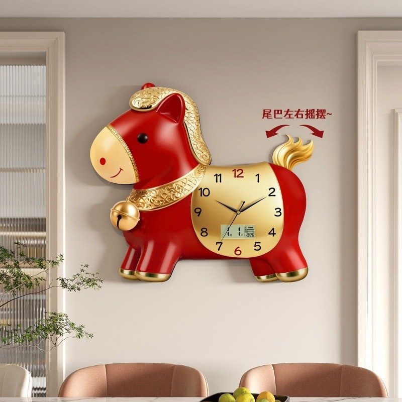 Hoạt Hình Thiết Kế Ngựa Đồng Hồ Treo Màu Gỗ Sway Đồng Hồ Treo Tường Trang Trí Tranh Đồng Hồ Nhà Hàng Trang Trí Tường Năm Mới Đồng Hồ Trang Trí