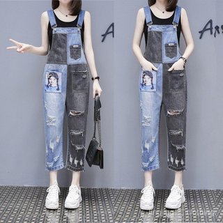 Quần Yếm Denim Rách Dáng Rộng Style Hàn Quốc Cho Nữ