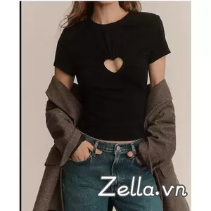 Áo thun nữ mùa hè tay ngắn cổ tròn cắt trái tim Slim Fit Crop Tops