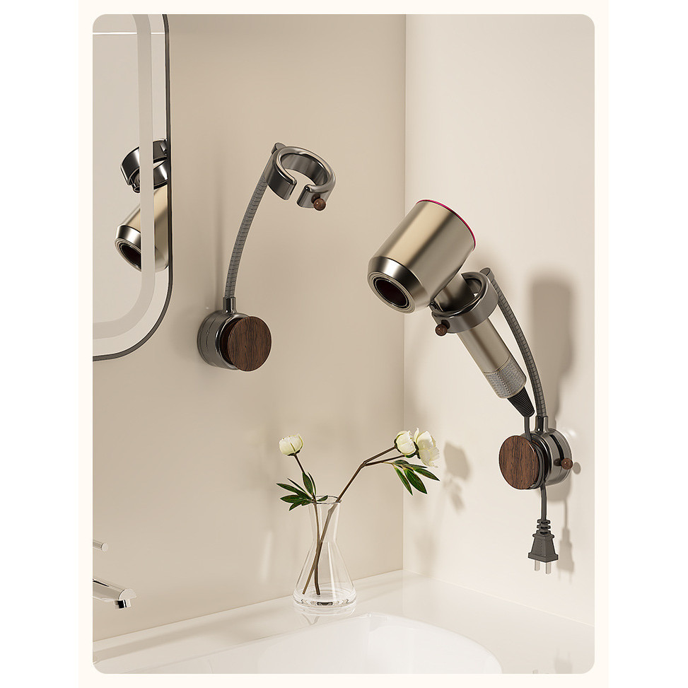 Giá đỡ máy sấy tóc xoay 360° rảnh tay, cốc hút không đục lỗ, dùng cho phòng tắm, giá đỡ máy sấy tóc