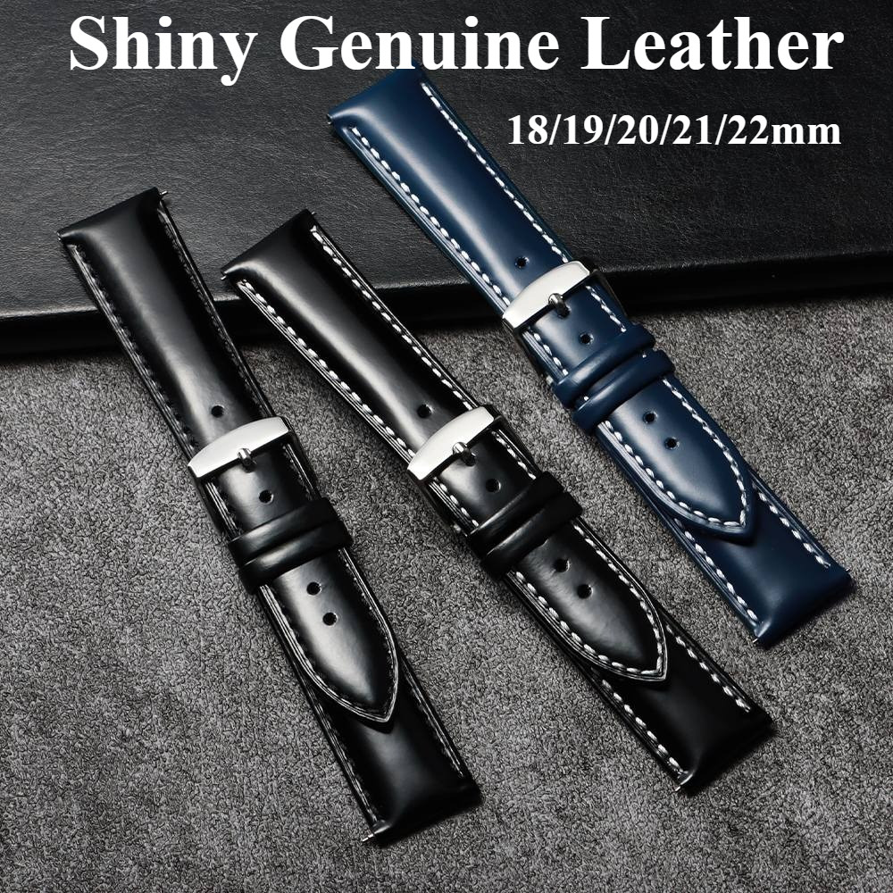 Dây đeo đồng hồ bằng da thật sáng bóng 18 / 19 / 20 / 21 / 22mm Dây da bò phát hành nhanh cho nam nữ Vòng tay doanh nhân chính thức Vintage Retro