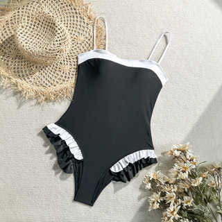 Biкиni một mảnh đen trắng lưng ruffled cho nữ