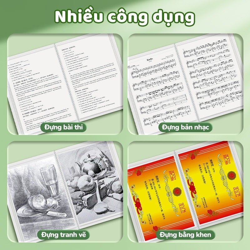 Tệp đựng tài liệu sticker gấu trúc cho học sinh & công sở - File lá đựng hồ sơ A4 trong suốt 30/40/60 lá