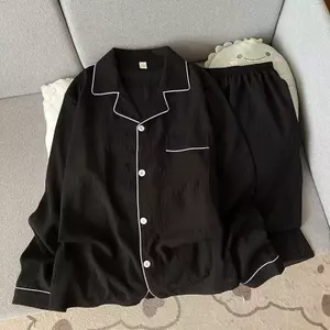 Hàng sẵn có Bộ Đồ Ngủ Mùa Xuân Nam Đơn Giản Màu Trơn Ve Áo Mây Cotton Cardigan Loungewear Có Thể Mặc Bên Ngoài Bộ Đồ Mỏng