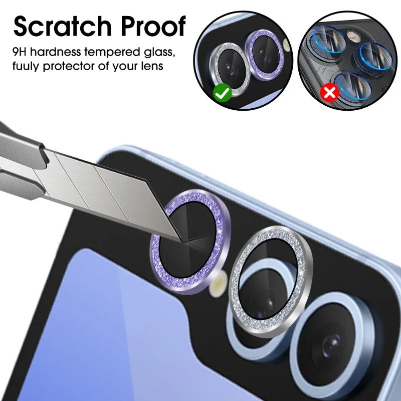 Dành Cho Samsung Galaxy Z Flip 7 Long Lanh Ống Kính Máy Ảnh Kính Cường Lực Cho Samsung Galaxy Z Fold 7 Full Cover Kim Loại Camera Bảo Vệ Ống Kính Vòng Nắp