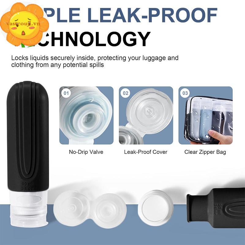 VASTJI 90ml / bộ Silicone Du Lịch Mỹ Phẩm Chai Đựng Rỗng Bóp Chai Chống Rò Rỉ Đổ Lại Cho Dầu Gội Dầu Xả Lotion VN