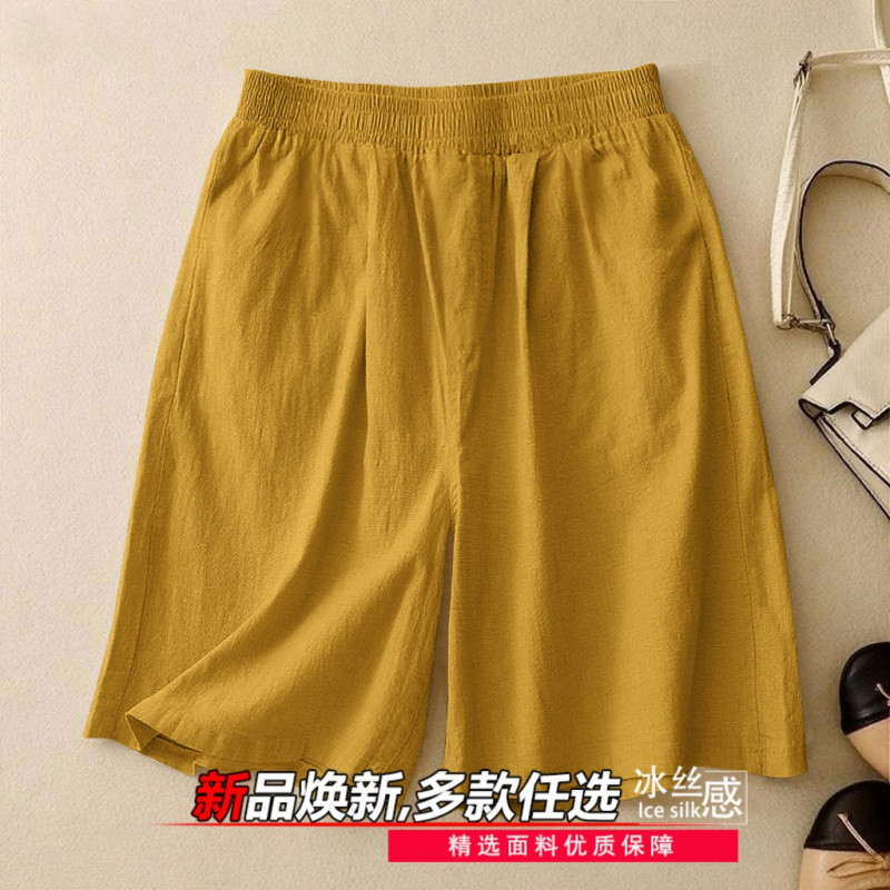 Quần short lụa phong cách mới mùa hè, phù hợp cho nữ, dáng ngắn đến đầu gối.