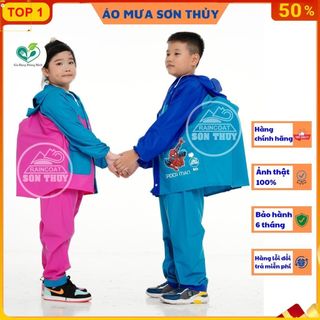 ( CHE CẶP ) Áo mưa bộ trẻ em Sơn Thủy có Lưng che cặp sách, bộ áo mưa dễ thương bằng PVC bé trai bé gái an toàn uminshop