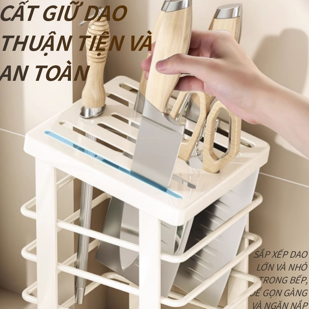 Kệ Để Dao Thớt Inox Cao Cấp - Có Khay Hứng Nước, Ống Đũa Tiện Lợi, Thoáng Mát, Không Han Rỉ