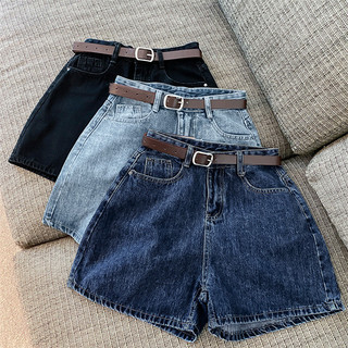 Quần short denim nữ mùa hè mới, phong cách thời thượng, cạp cao, đơn giản, thon gọn