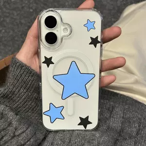 Blue Star White Bar cho trường hợp iPhone 17promax iPhone 16 Dễ thương 15pro Rõ ràng 14 Ý tưởng