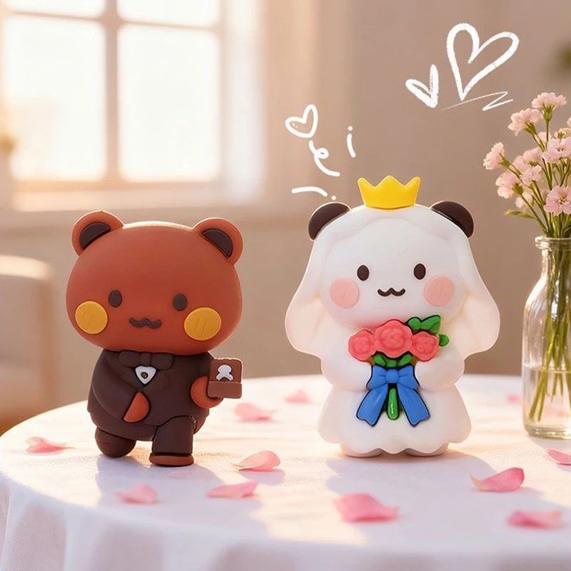 Váy cưới màu trắng Bubu Dudu Panda Cặp đôi Bức tượng, Búp bê hình gấu trúc Bubu Yier, Bánh Topper, Búp bê cầu hôn Trang trí đám cưới Trang trí xe hơi tại nhà