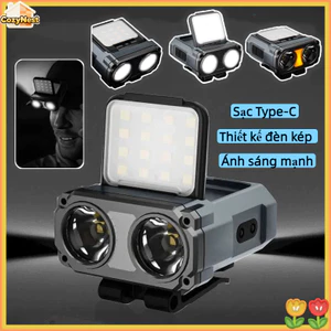 Đèn pin đội đầu siêu sáng 900LM,đèn pha kép chiếu xa 200m,chống nước IPX5,cắm trại,đi phượt,câu đêm