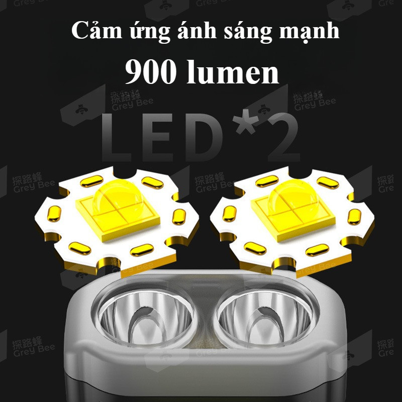 Đèn pin đội đầu siêu sáng 900LM,đèn pha kép chiếu xa 200m,chống nước IPX5,cắm trại,đi phượt,câu đêm