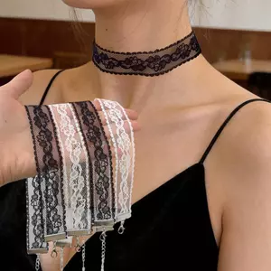 Vòng cổ choker cosplay gothic phong cách y2k đen trắng vintage ren cổ hoa cho nữ
